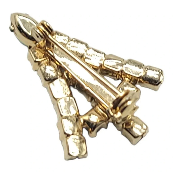 Clear Red Green Crystal Rhinestone Christmas Tree Brooch Pin Vintage Gold Tone - Picture 3 of 4